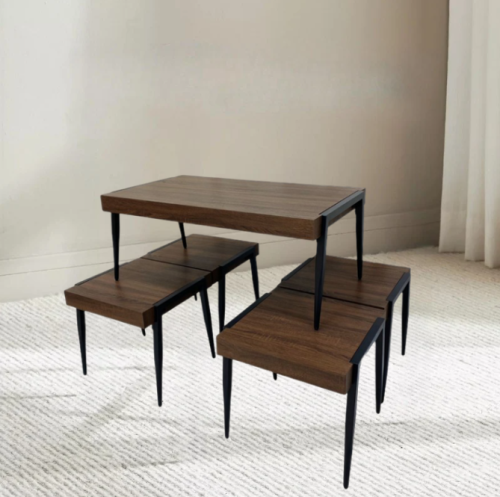 طقم طاولات خدمة 4+1 لون بني داكن