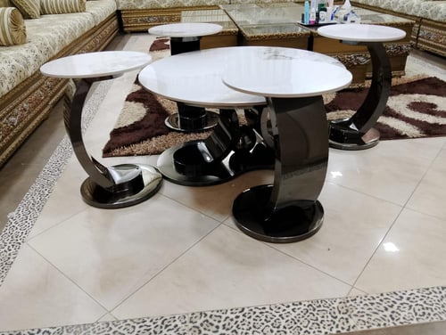 طقم طاولات خدمه استيل و سيراميك 4+1