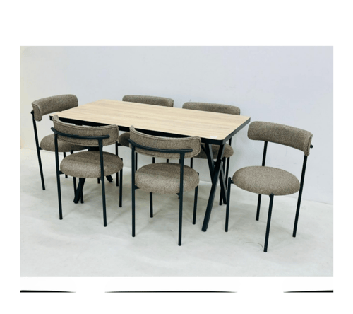 طاولة طعام خشبية مستطيلة 6 أفراد بالوان مختلفه