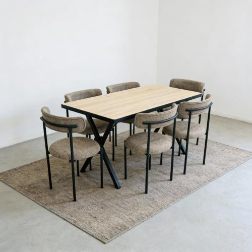 طاولة طعام خشبية مستطيلة 6 أفراد بالوان مختلفه