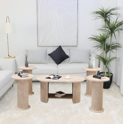 طقم طاولات خدمة بتصميم خشبي بألوان مختلفة