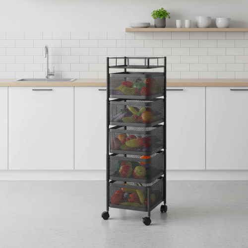 عربة تخزين شبكية بخمسة أدوار بعجلات