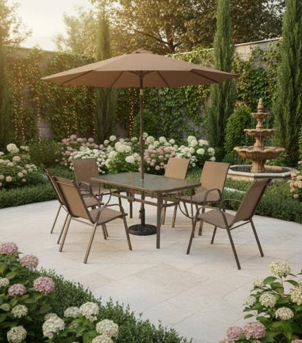طقم طاوله طعام 4,6 كرسي بمظله خارجيه