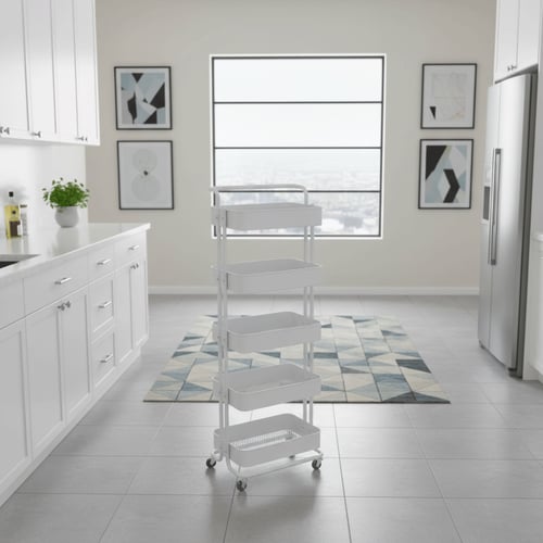 عربة تخزين معدنية متعددة الاستخدامات بخمسة أرفف