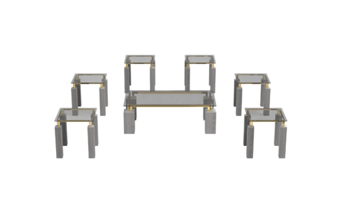 طقم طاولات خدمة بتصميم مستطيل زجاج 6+1