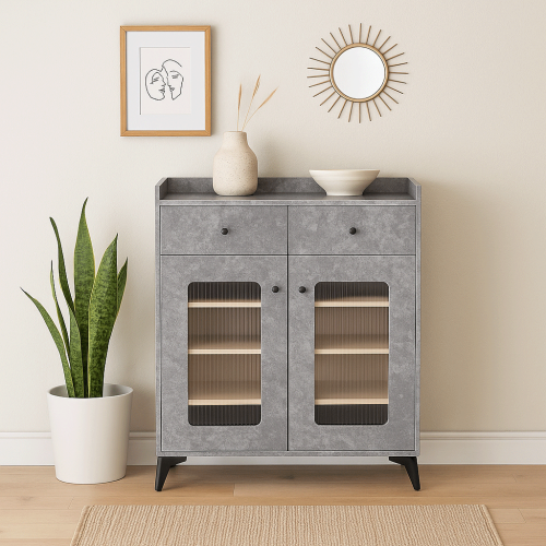 دولاب أحذية كلاسيكي متعدد المقاسات لون رمادي