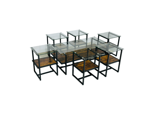 طقم طاولات خدمة خشب وزجاج متعدد الاستخدامات