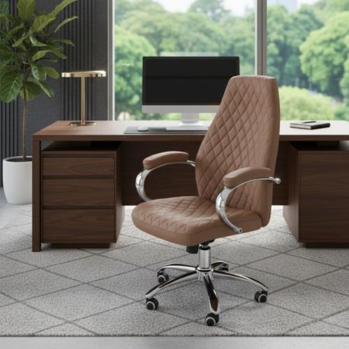 كرسي مكتبي بتصميم مريح بلون بني فاتح