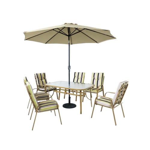 طقم طاولة و6 كراسي خارجية أنيقة وعملية