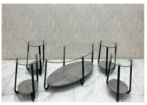 طقم طاولات خدمة أنيق وعصري من الزجاج والخشب