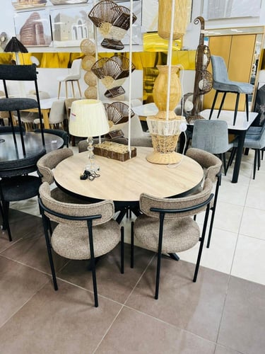 طاولة طعام دائرية بتصميم عصري 6 كرسي بالوان مختلفه