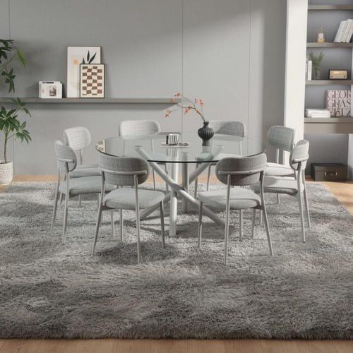 طاوله طعام زجاج بتصميم دائري 4,6,8 كرسي