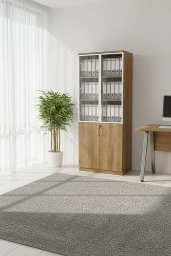 دولاب تخزين مكتبي أنيق مع واجهة زجاجية 80 سم