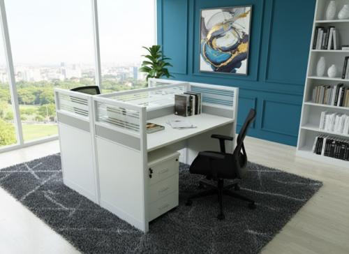 وحدة عمل ثنائية بتصميم راق ببارتشن ابيض