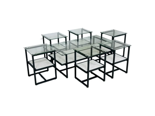 طقم طاولات خدمة خشب وزجاج متعدد الاستخدامات