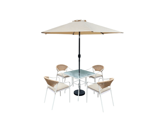 طقم طاولة و4 كراسي مع مظلة للحدائق
