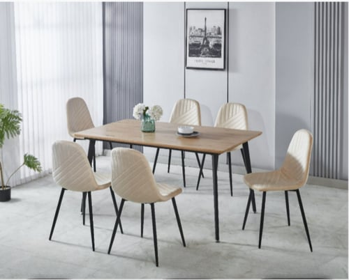 طاولة طعام أنيقة بسطح خشبي 4/6 كراسي فاخرة
