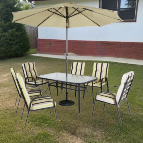 طقم طاولة و6 كراسي خارجية أنيقة وعملية