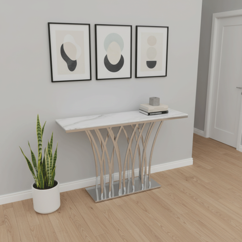 طاولة مدخل أنيقة من الاستيل والرخام