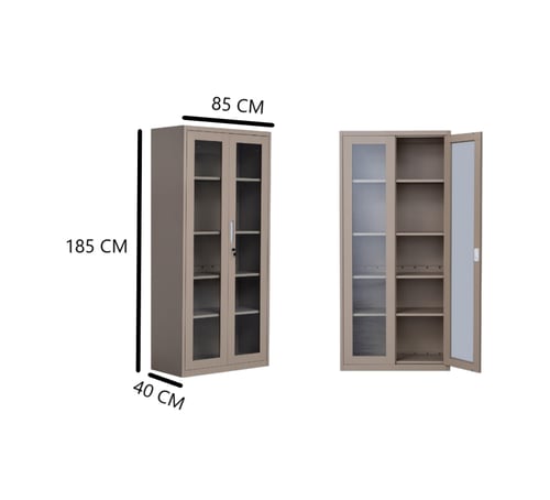 دولاب حديد مكتبي بأبواب زجاجية 85 سم