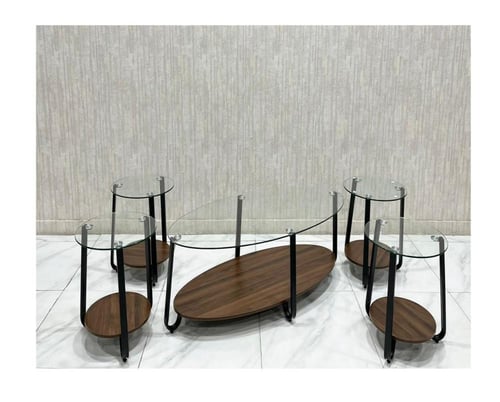 طقم طاولات خدمة أنيق وعصري من الزجاج والخشب