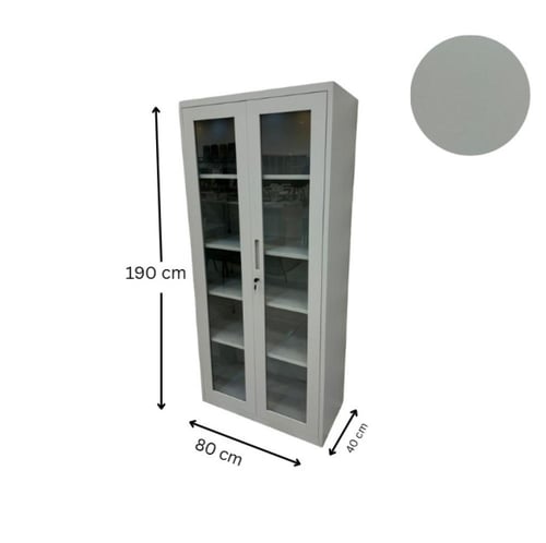 دولاب مكتب معدني بأبواب زجاجية شفافة مقاس 80 سم