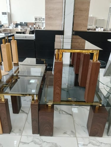 طقم طاولات خدمة بتصميم مستطيل زجاج 6+1