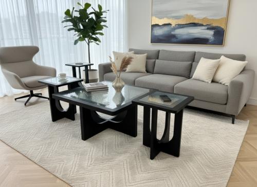 طقم طاولات خدمة بتصميم مبتكر بلون أسود 2+1