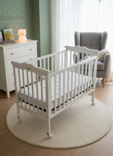 سرير أطفال بتصميم كلاسيكي بلون أبيض