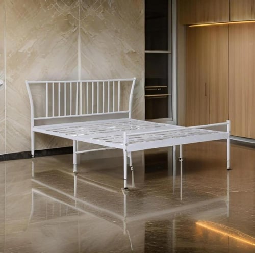 سرير معدني عصري وبسيط لون أبيض مقاس 200*180 سم