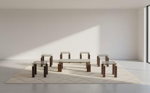 طقم طاولات خدمة بتصميم مستطيل زجاج 6+1