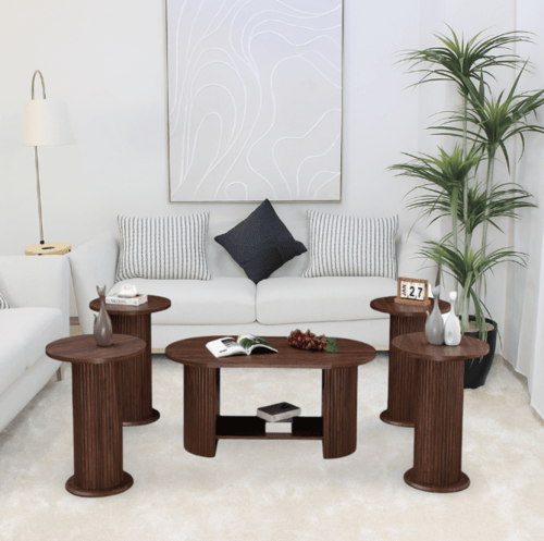 طقم طاولات خدمة بتصميم خشبي بألوان مختلفة