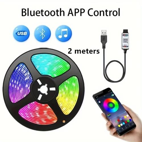 "شريط إضاءة ليد RGB مع USB ، جهاز تحكم عن بعد وتطبيق ، بلوتوث ، شريط مرن ، شريط ثنائي ، خلفية تلفاز ، غرفة معيشة وغرفة نوم ، SMD "