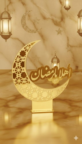 عبارة أهلاً رمضان أكريليك باللون الذهبي | ديكور رم...