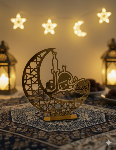 ستاند رمضان مبارك أكريليك باللون الذهبي | ديكور رم...