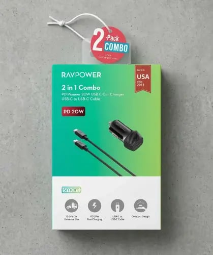 2 in 1 car charger USB-C + charging cable from USB...