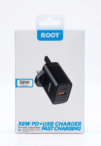 شاحن جداري بمنفذين USB-A و USB-C من ROOT بمجموع قو...