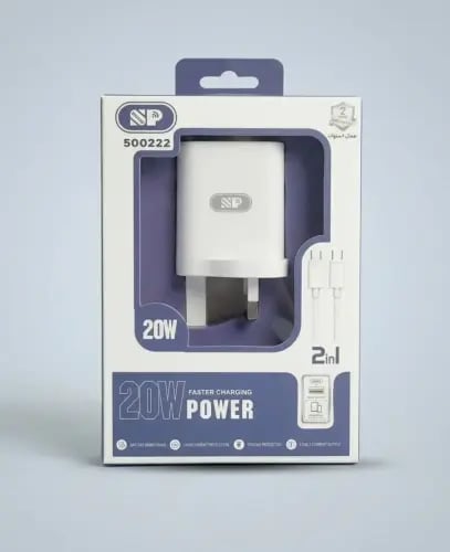 2 in 1 wall charger USB-A and USB-C + charging cab...