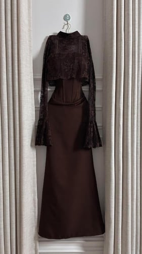 فستان VELORA كورسيه دانتيل فاخر – بني ملكي