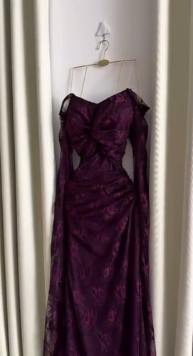 فستان سهرة دانتيل فرنسي فاخر