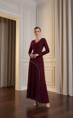 فستان رويال خمري بليسيا فاخر