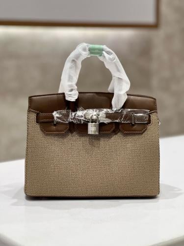 Beige handbag with dark brown