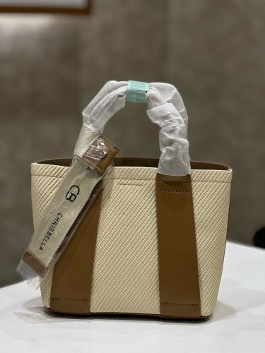 Beige handbag with dark brown