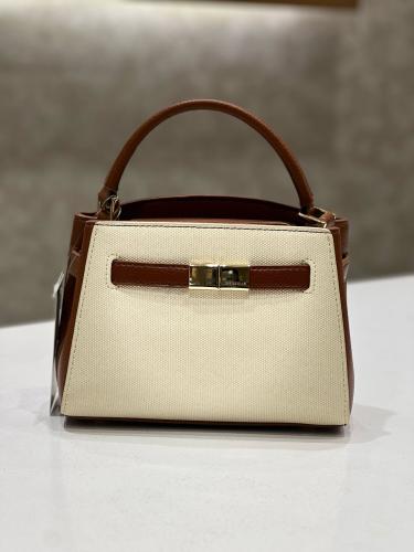 Beige handbag with dark brown