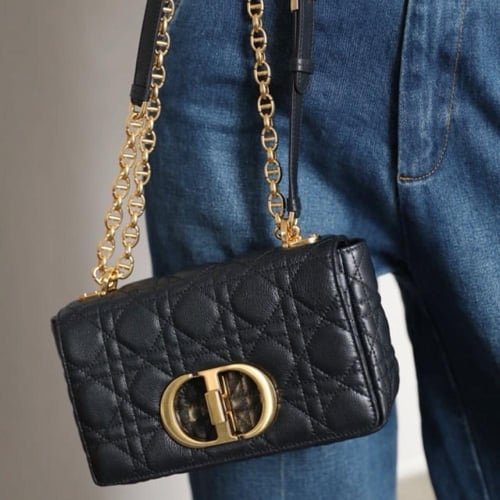 SMALL DIOR CARO BAG Black Supple Cannage Calfskin...
