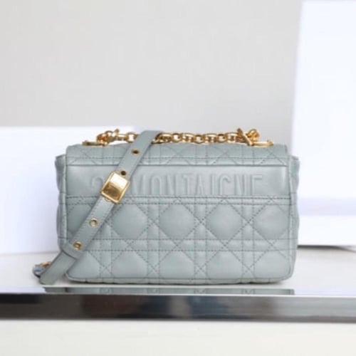 SMALL DIOR CARO BAG Stone Gray Supple Cannage Calf...