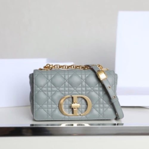 SMALL DIOR CARO BAG Stone Gray Supple Cannage Calf...