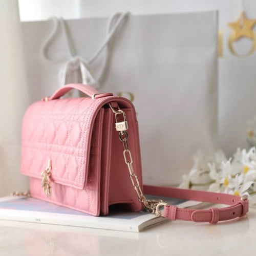 MISS DIOR TOP HANDLE BAG Melocoton Pink Cannage La...