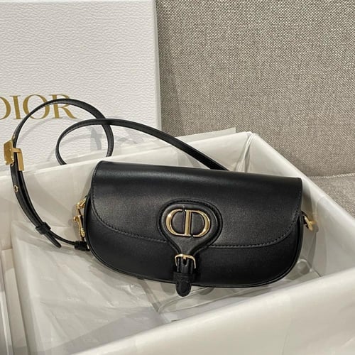 DIOR BOBBY EAST-WEST BAG Black Box Calfskin 21cm