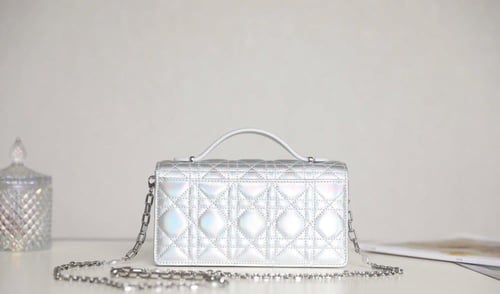 MISS DIOR MINI BAG Iridescent Metallic Silver-Tone...